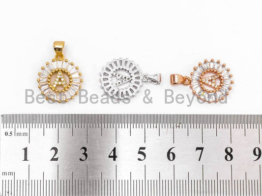 CZ Micro Pave Initial Letter A Charm/Pendent Beads,Cubic Zirconia Pave Alphabet Beads Pendent, Gold/Silver Finish,16x18mm,sku#Z220