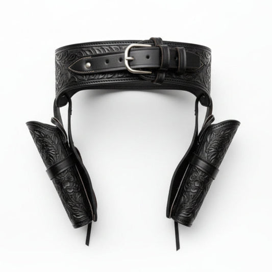 Double Western Holster & Belt 44 45 Cal - Black