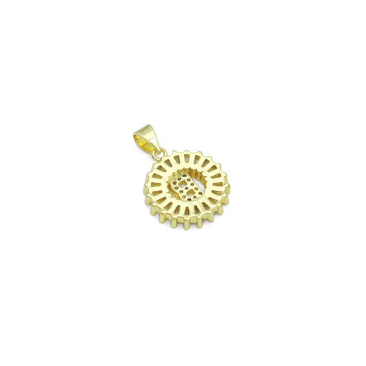 Baguette CZ Circle Initial Letter Charm/Pendent, Alphabet Pendent, Gold/Silver Finish, sku#Z1483A
