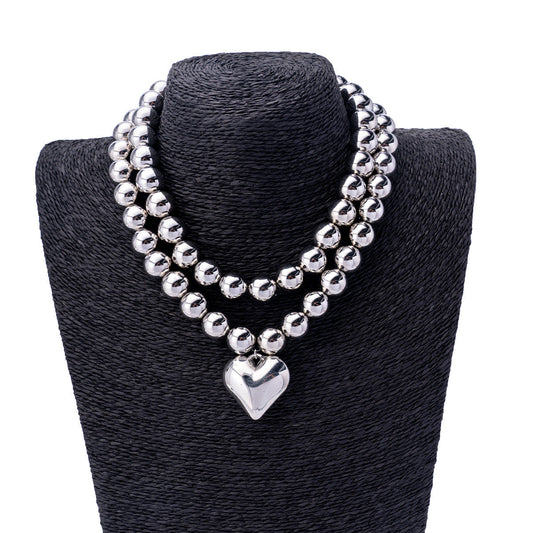 Multi-layer Round Beaded Necklace CCB love Pendent
