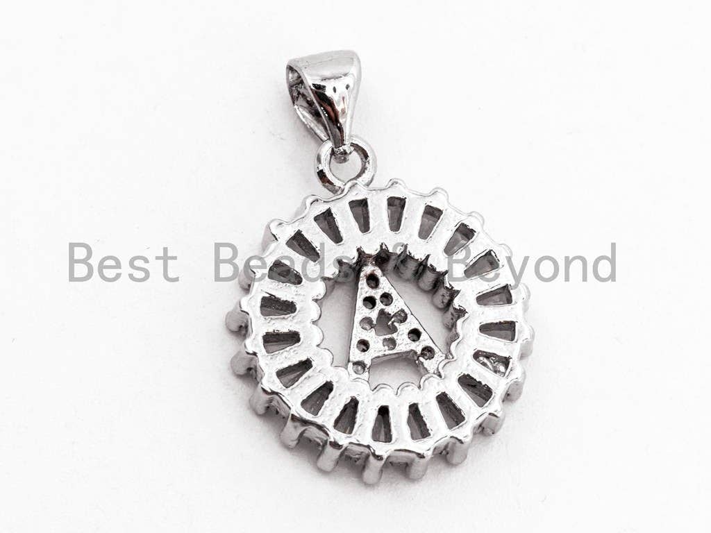 CZ Micro Pave Initial Letter A Charm/Pendent Beads,Cubic Zirconia Pave Alphabet Beads Pendent, Gold/Silver Finish,16x18mm,sku#Z220