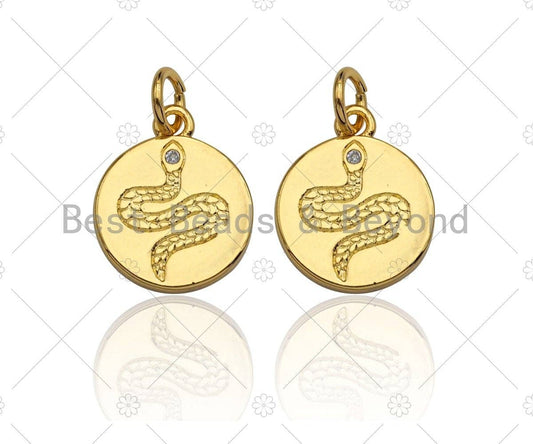 Dainty18k Gold CZ Micro Pave Snake Coin Charm, Gold Coin pendent, snake charm,12mm, sku#z1141