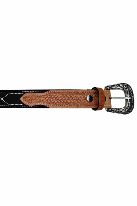 Western Stitch Genuine Suede & Hand Tooled Leather Belt -Dark Brown