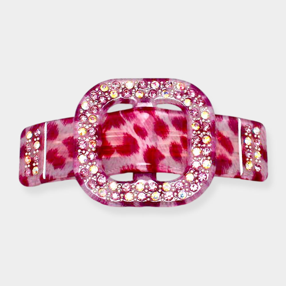Rhinestone Buckle Leopard Print Resin Hair Barrette