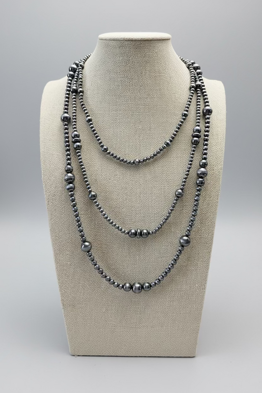 Three Row Faux Sterling Pearl Layered Necklace Set