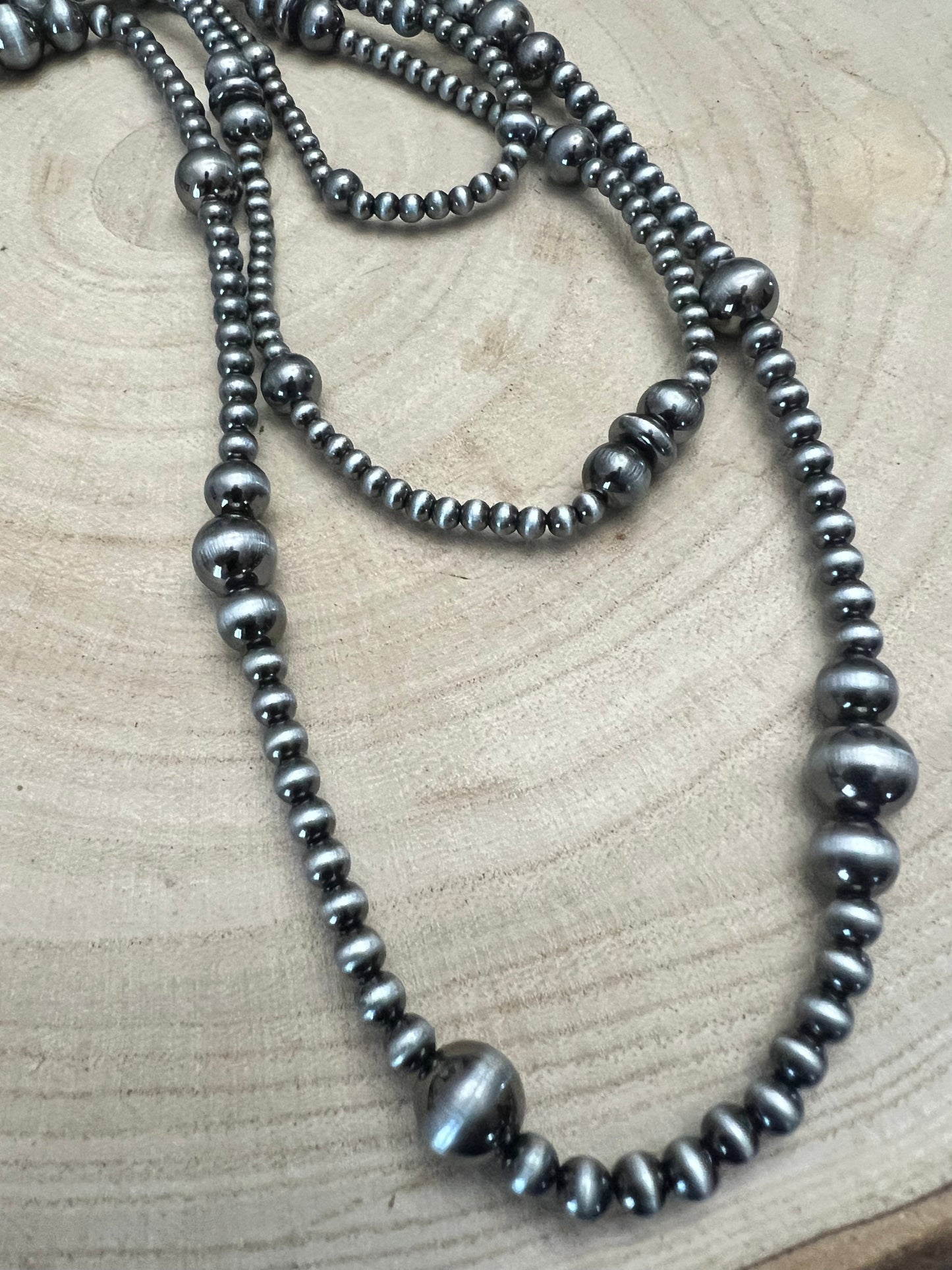 Three Row Faux Sterling Pearl Layered Necklace Set