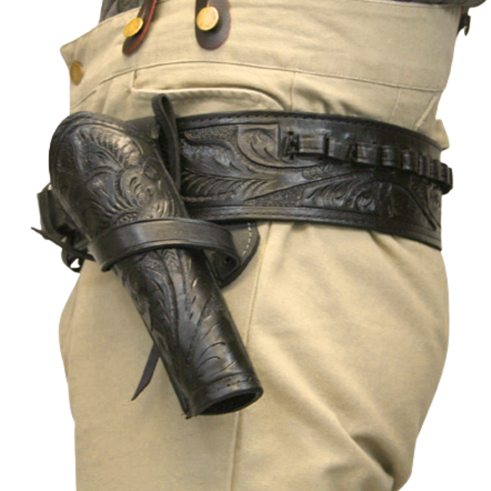 Cross Draw Tooled Leather Holster - Black
