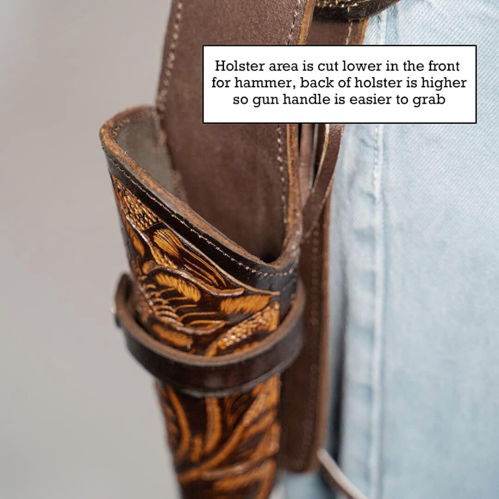 Hip Draw Tooled Leather Holster  - Brown