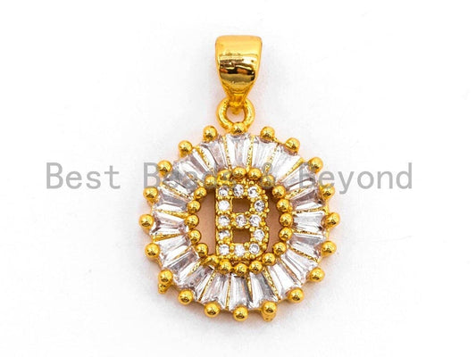 CZ Micro Pave Initial Letter B Charm/Pendent Beads,Cubic Zirconia Pave  Alphabet Beads Pendent, Gold/Silver Finish,16x18mm, sku#Z221