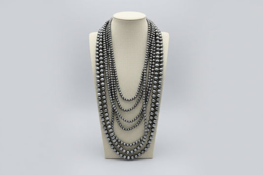 Eight Row Faux Sterling Pearl Layered Necklace Set