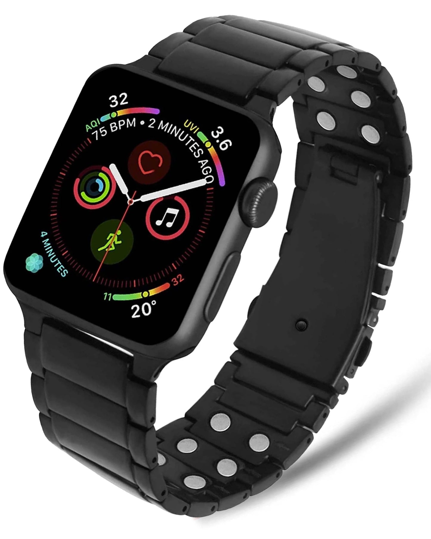 Magnetic Therapy Apple Watch Band Black Stainless Steel