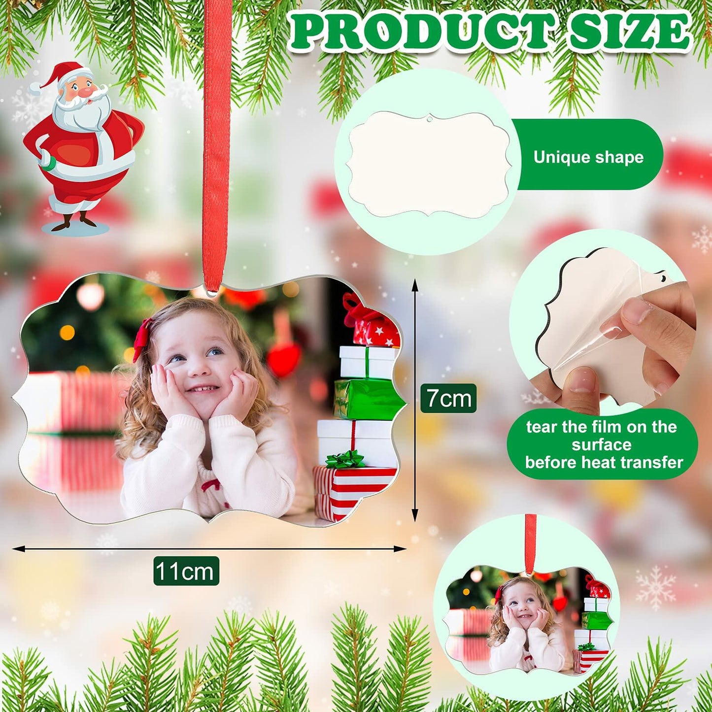Jetec 15Pcs Christmas Sublimation MDF Ornaments 4.3x2.8in Double Sided RedString